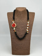 Collana Ceramica di Caltagirone Medaglione Corallo e Perle V.4 DD CERAMICHE SICILIANE