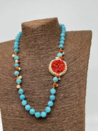 Collana Ceramica di Caltagirone Medaglione Corallo e Perle V.3 DD CERAMICHE SICILIANE