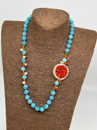 Collana Ceramica di Caltagirone Medaglione Corallo e Perle V.3 DD CERAMICHE SICILIANE