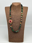 Collana Ceramica di Caltagirone Medaglione Corallo e Perle V.6 - COLLANA