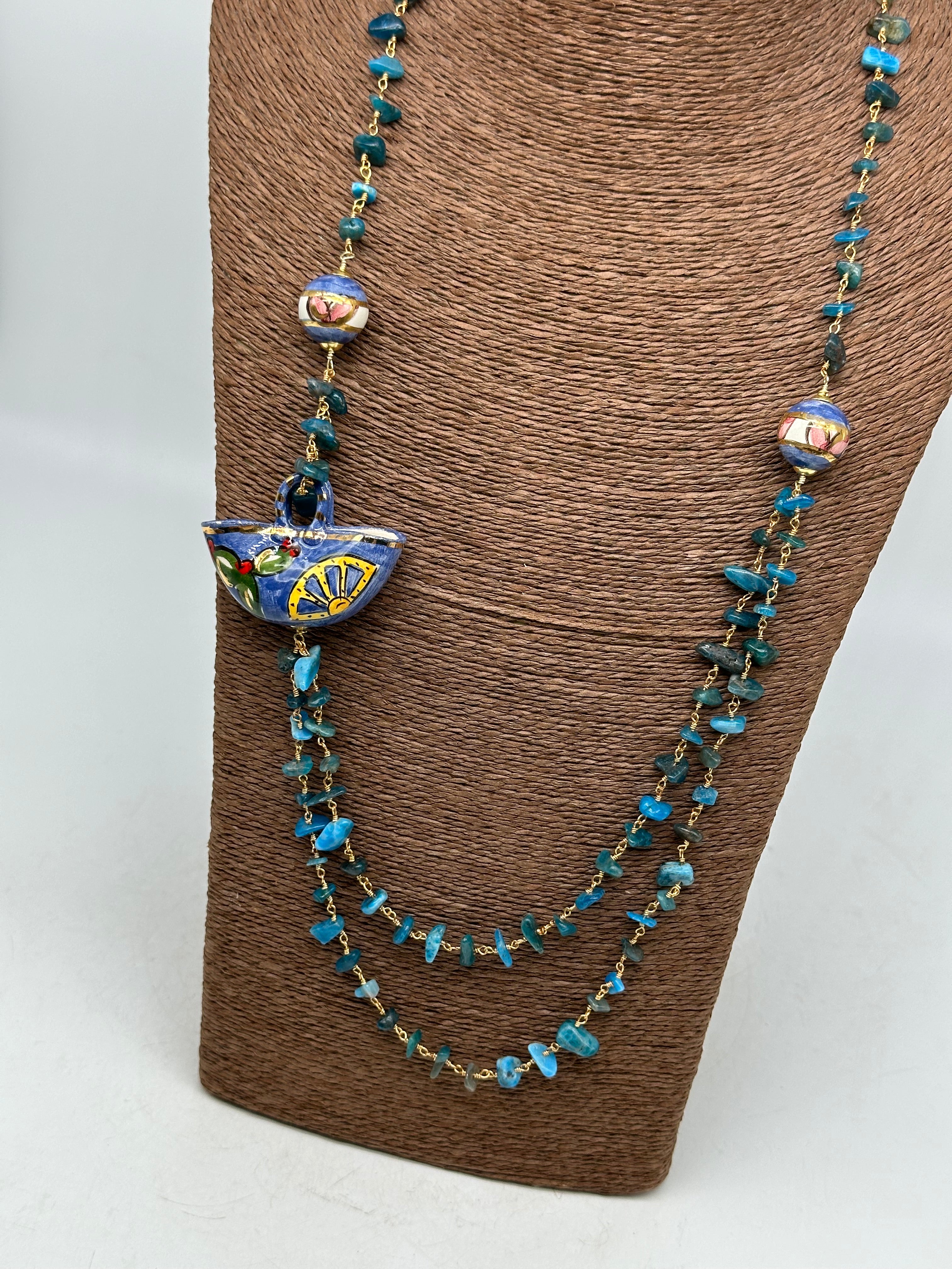 Collana Coffa Siciliana decorata Azzurro Ceramica di Caltagirone - COLLANA