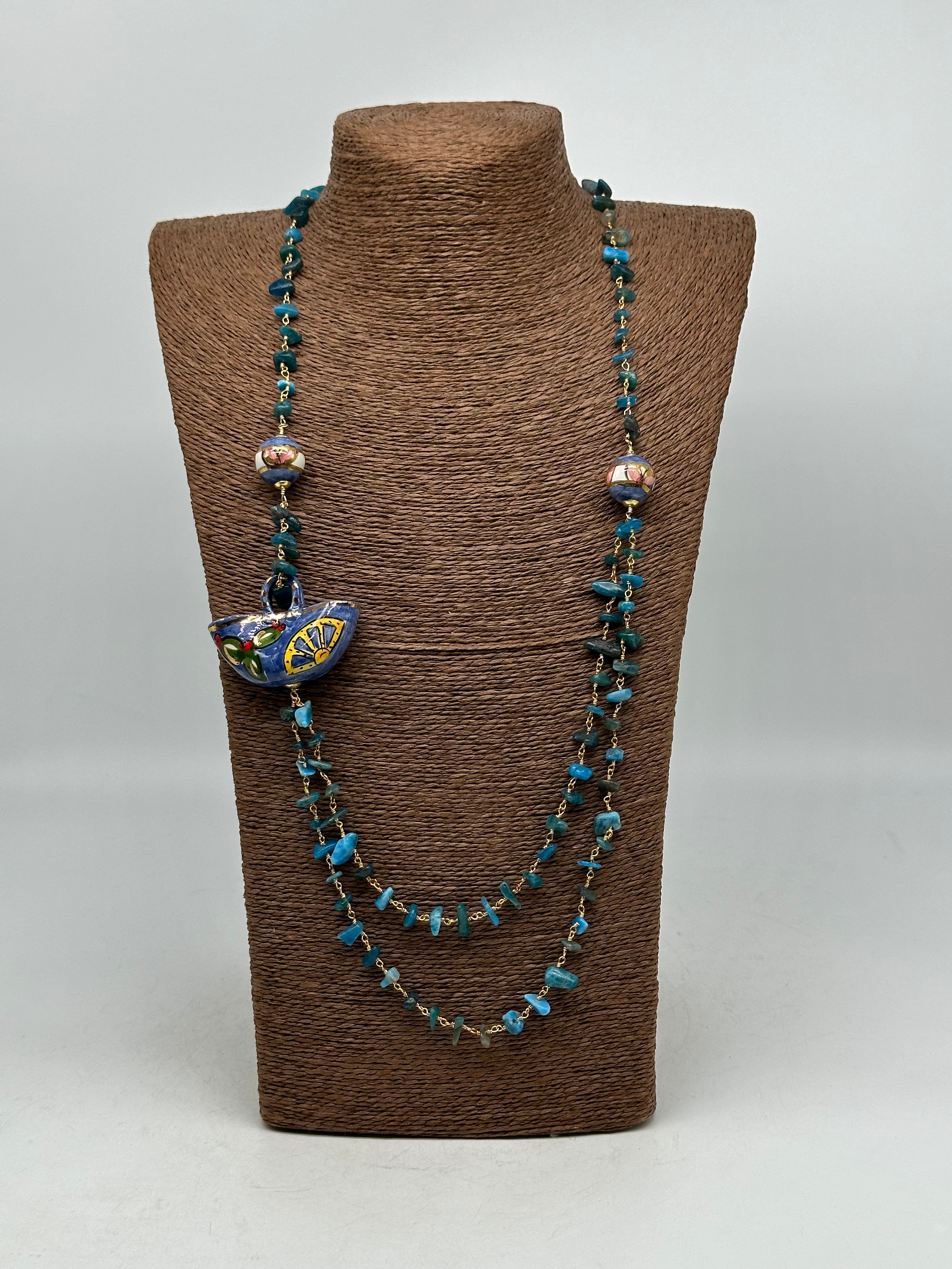 Collana Coffa Siciliana decorata Azzurro Ceramica di Caltagirone - COLLANA