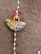Collana Coffa Siciliana decorata Ceramica di Caltagirone, Perle e Corallo DD CERAMICHE SICILIANE