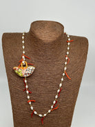 Collana Coffa Siciliana decorata Ceramica di Caltagirone, Perle e Corallo DD CERAMICHE SICILIANE