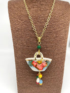 Collana Coffa Siciliana decorata Bianco Ceramica di Caltagirone - DD CERAMICHE SICILIANE