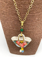 Collana Coffa Siciliana decorata Bianco Ceramica di Caltagirone - DD CERAMICHE SICILIANE