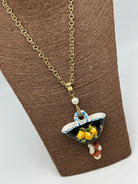 Collana Coffa Siciliana decorata Nero Ceramica di Caltagirone V.2 - COLLANA
