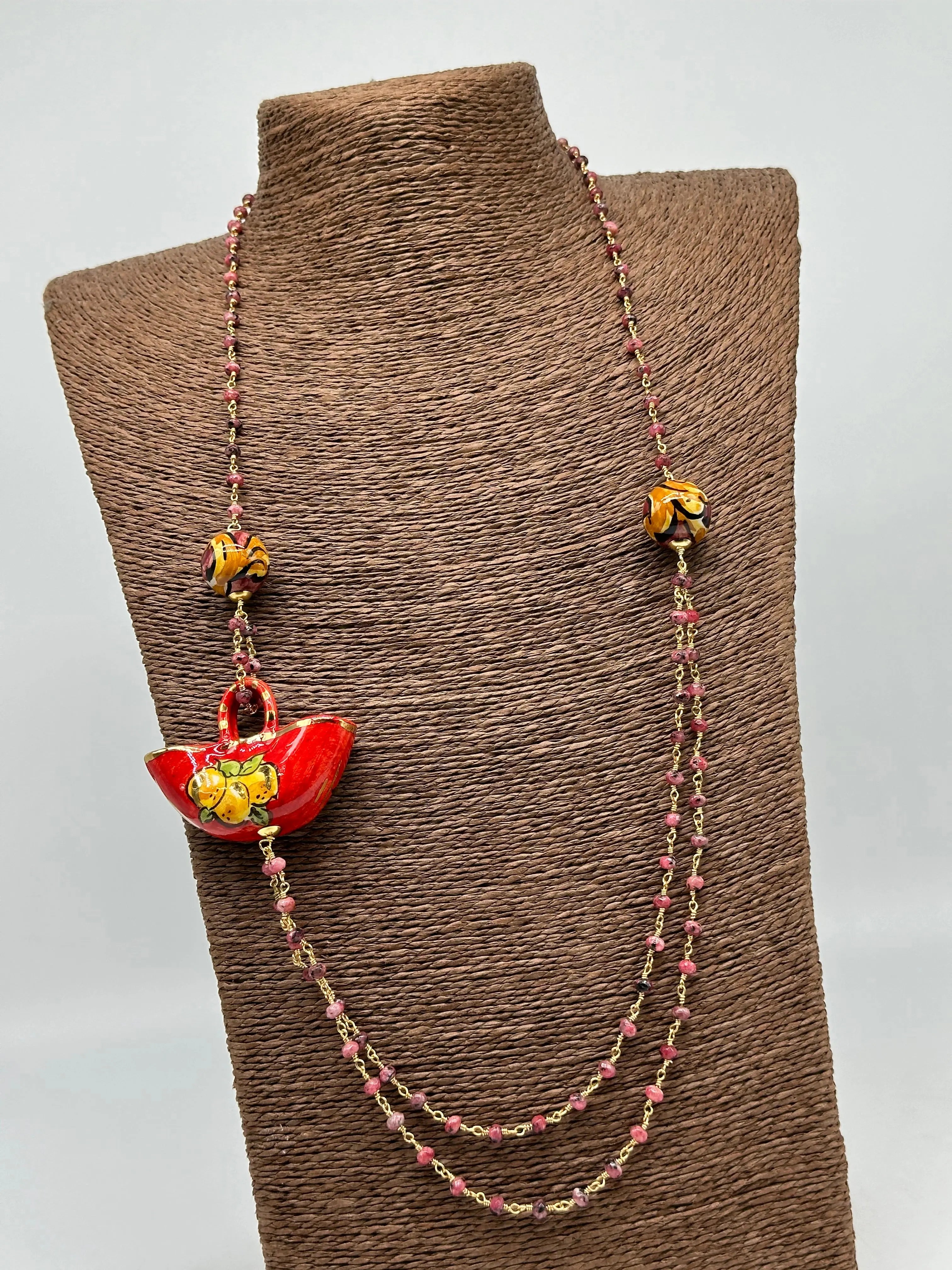 Collana Coffa Siciliana decorata Rosso Ceramica di Caltagirone DD CERAMICHE SICILIANE