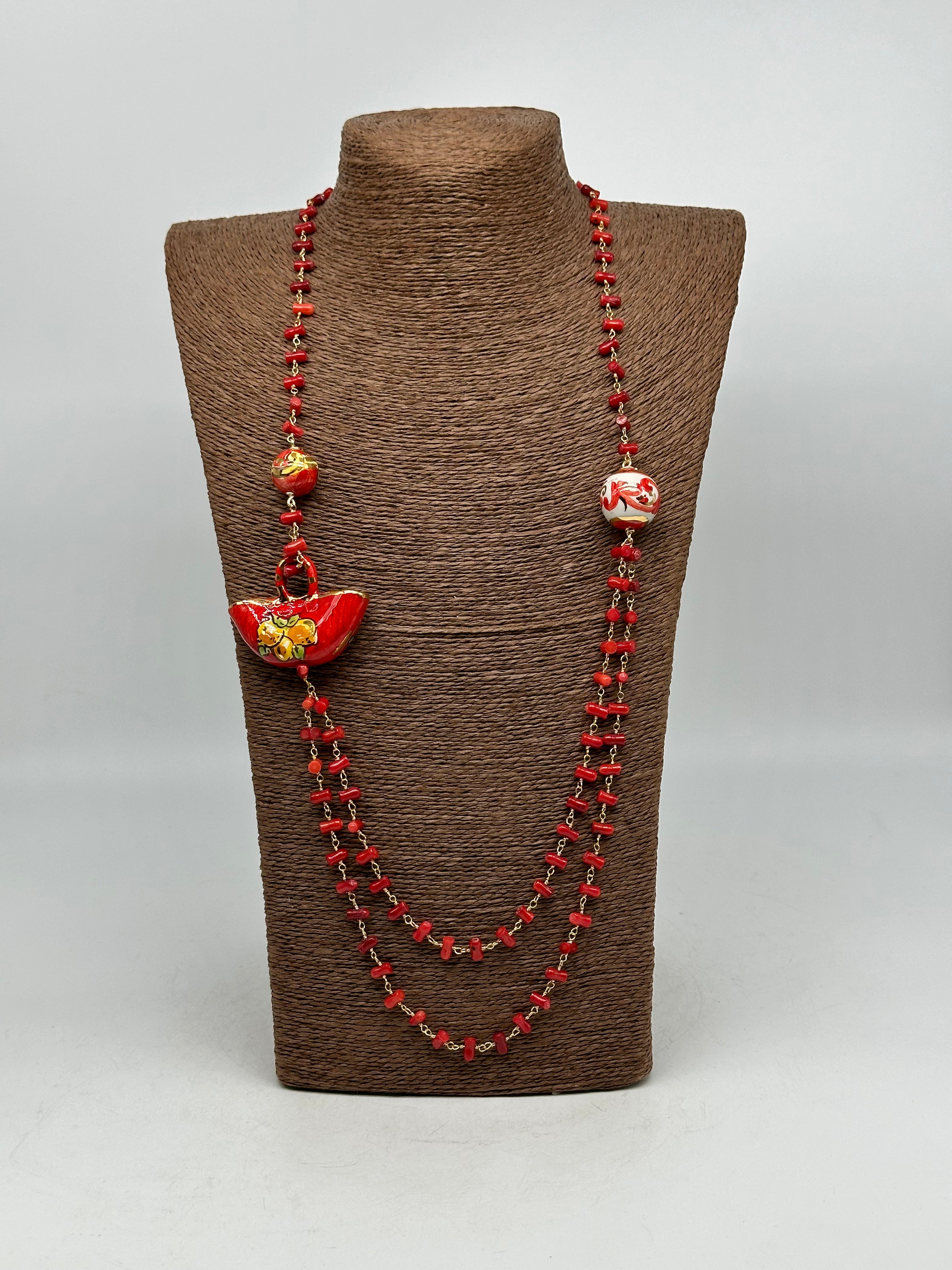 Collana Coffa Siciliana decorata Rosso Ceramica di Caltagirone - COLLANA