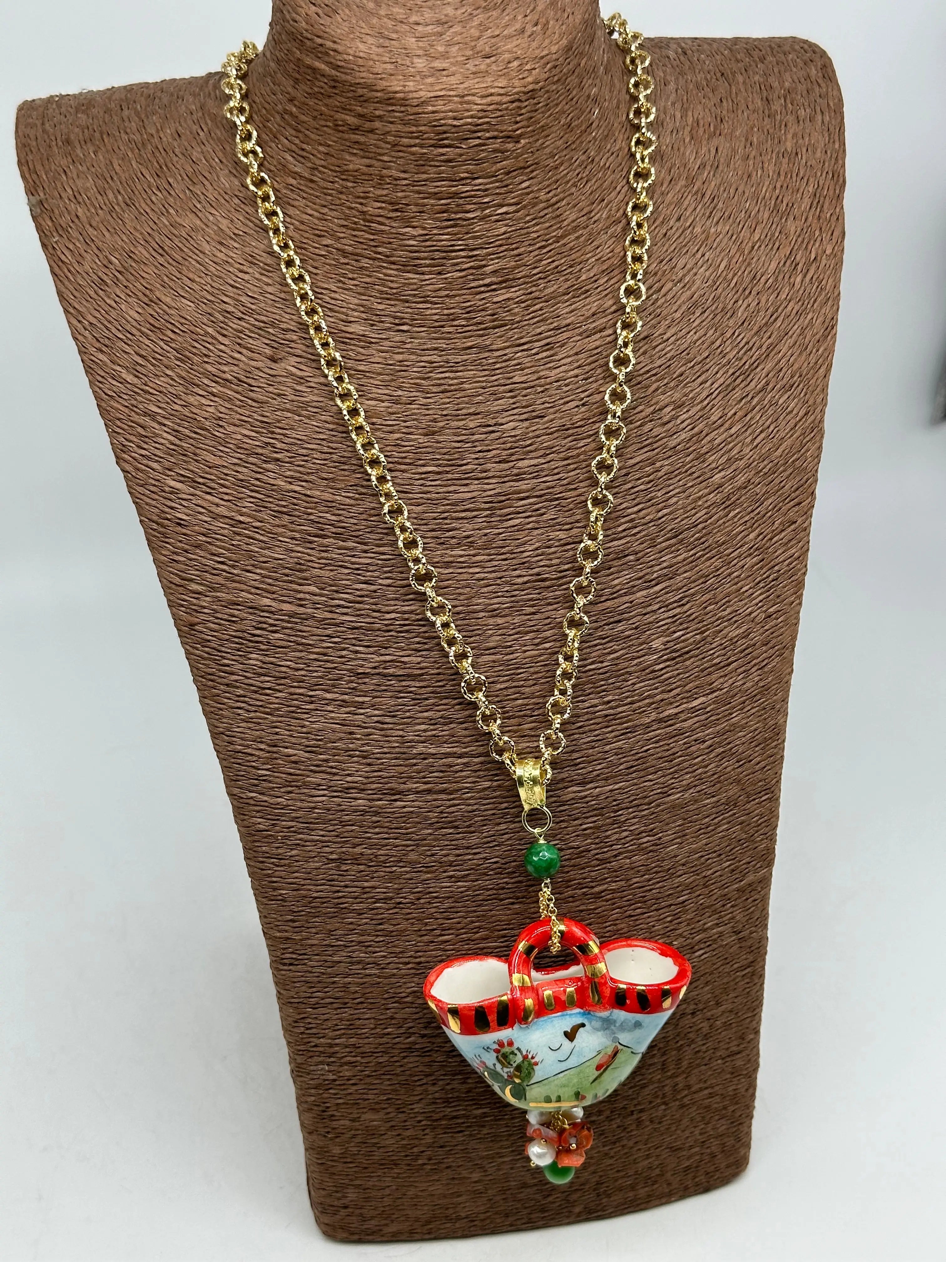 Collana Coffa Siciliana decorata Vulcano Etna Ceramica di Caltagirone V.2 DD CERAMICHE SICILIANE