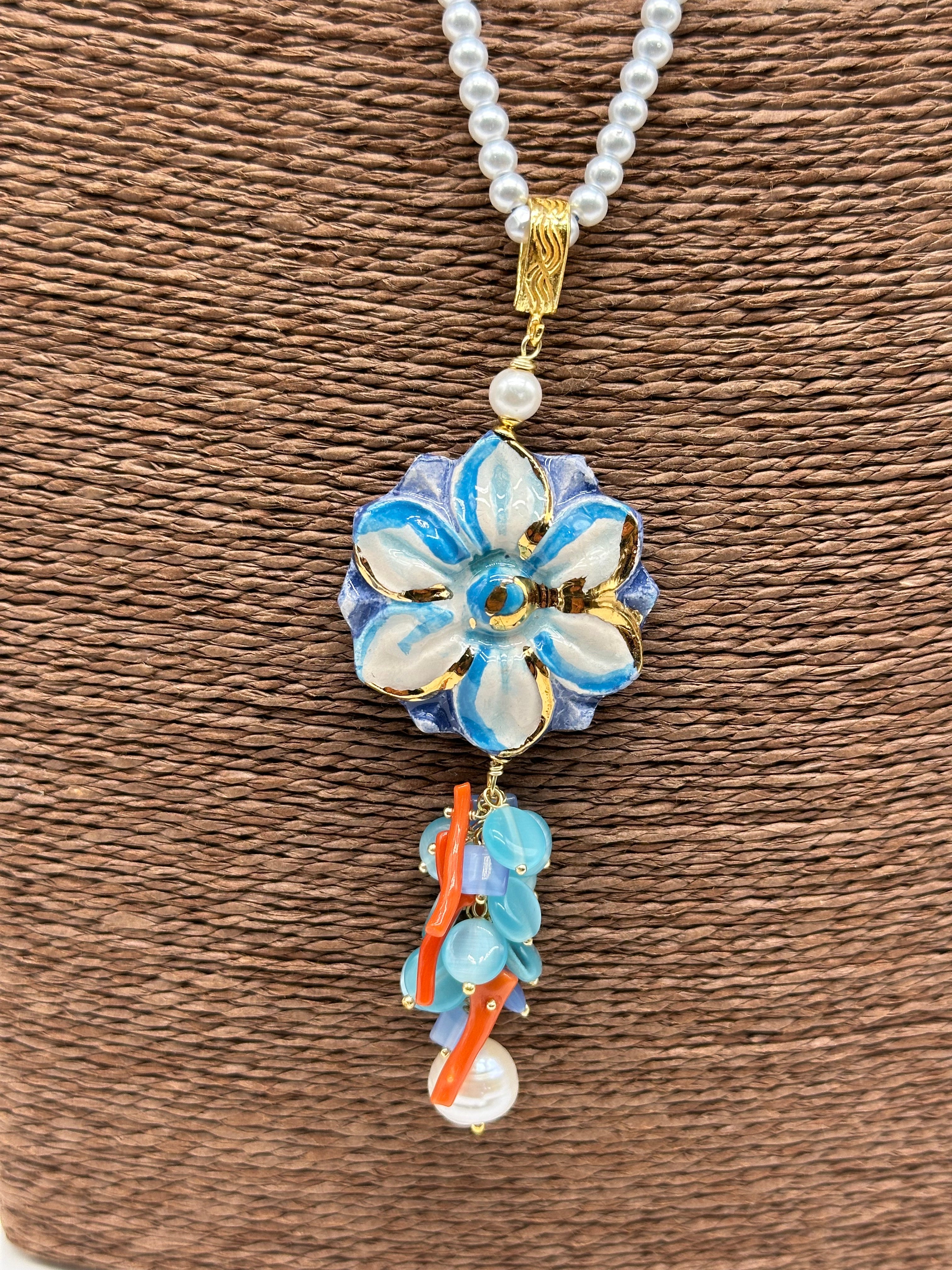 Collana Fiore Celeste Ceramica di Caltagirone - BIJOUX