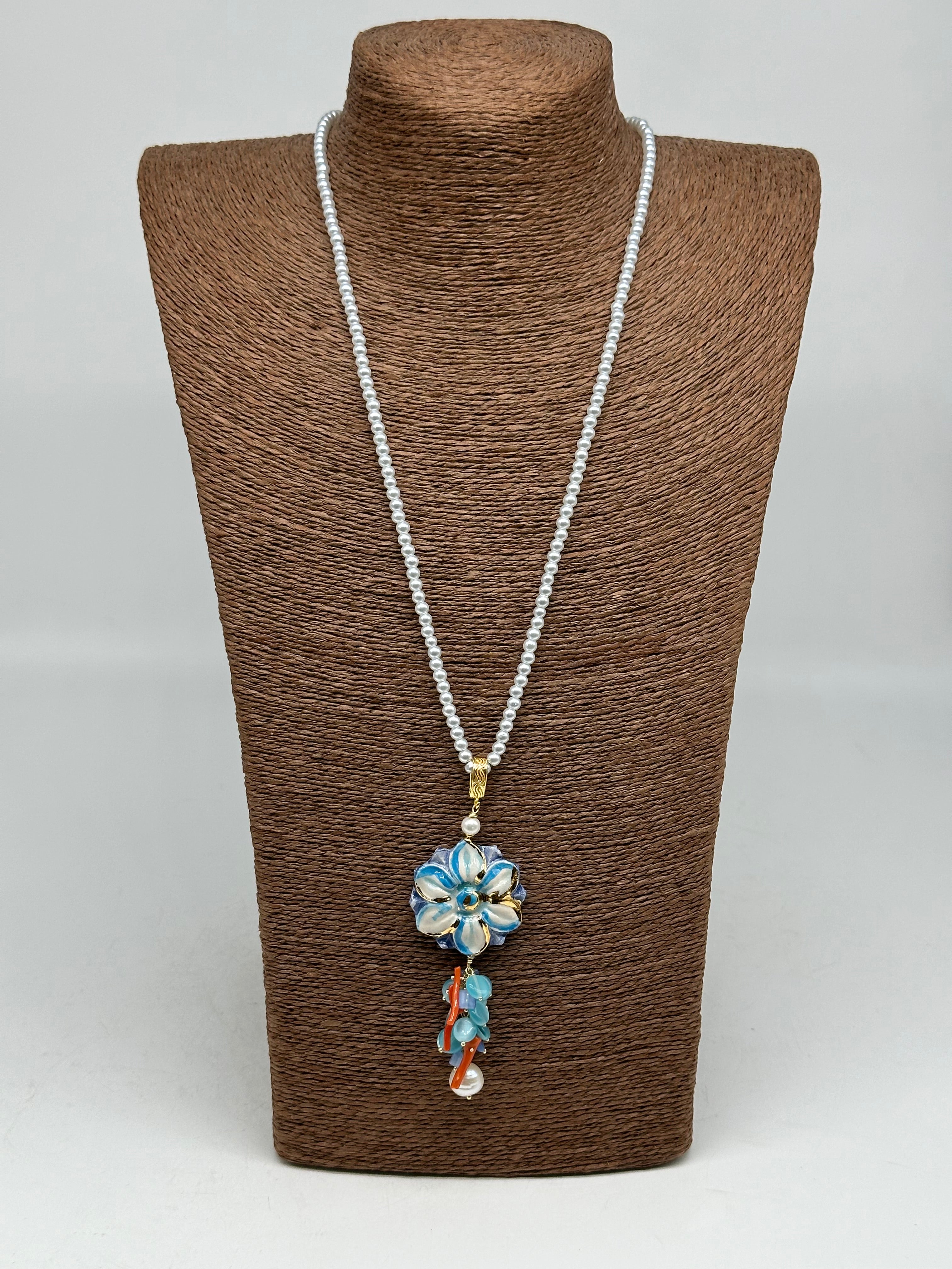 Collana Fiore Celeste Ceramica di Caltagirone - BIJOUX