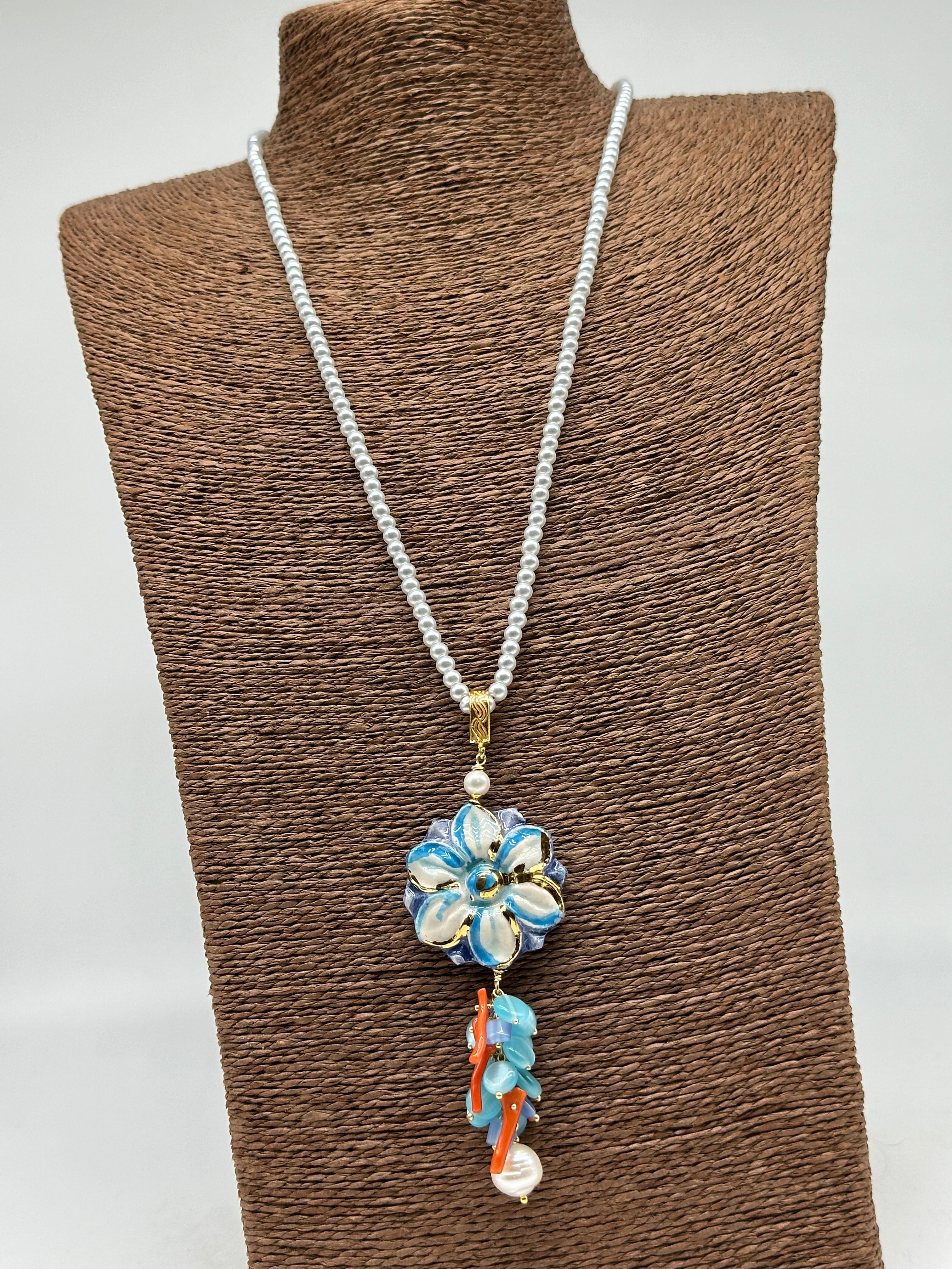 Collana Fiore Celeste Ceramica di Caltagirone - BIJOUX