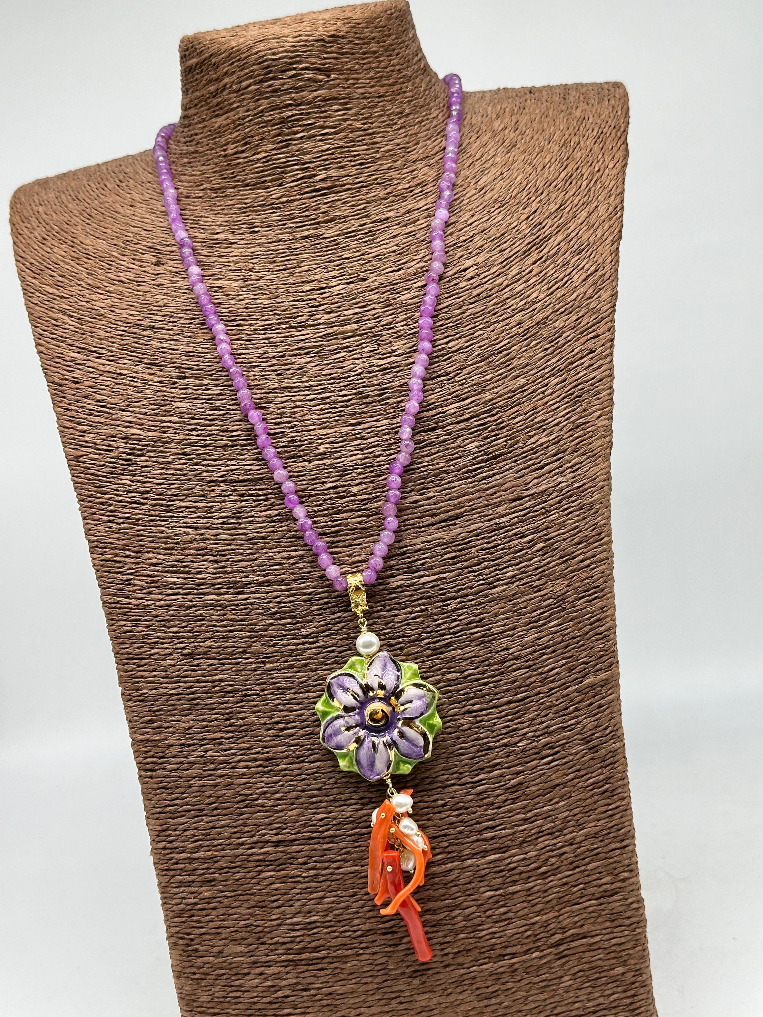Collana Fiore Viola Ceramica di Caltagirone - BIJOUX