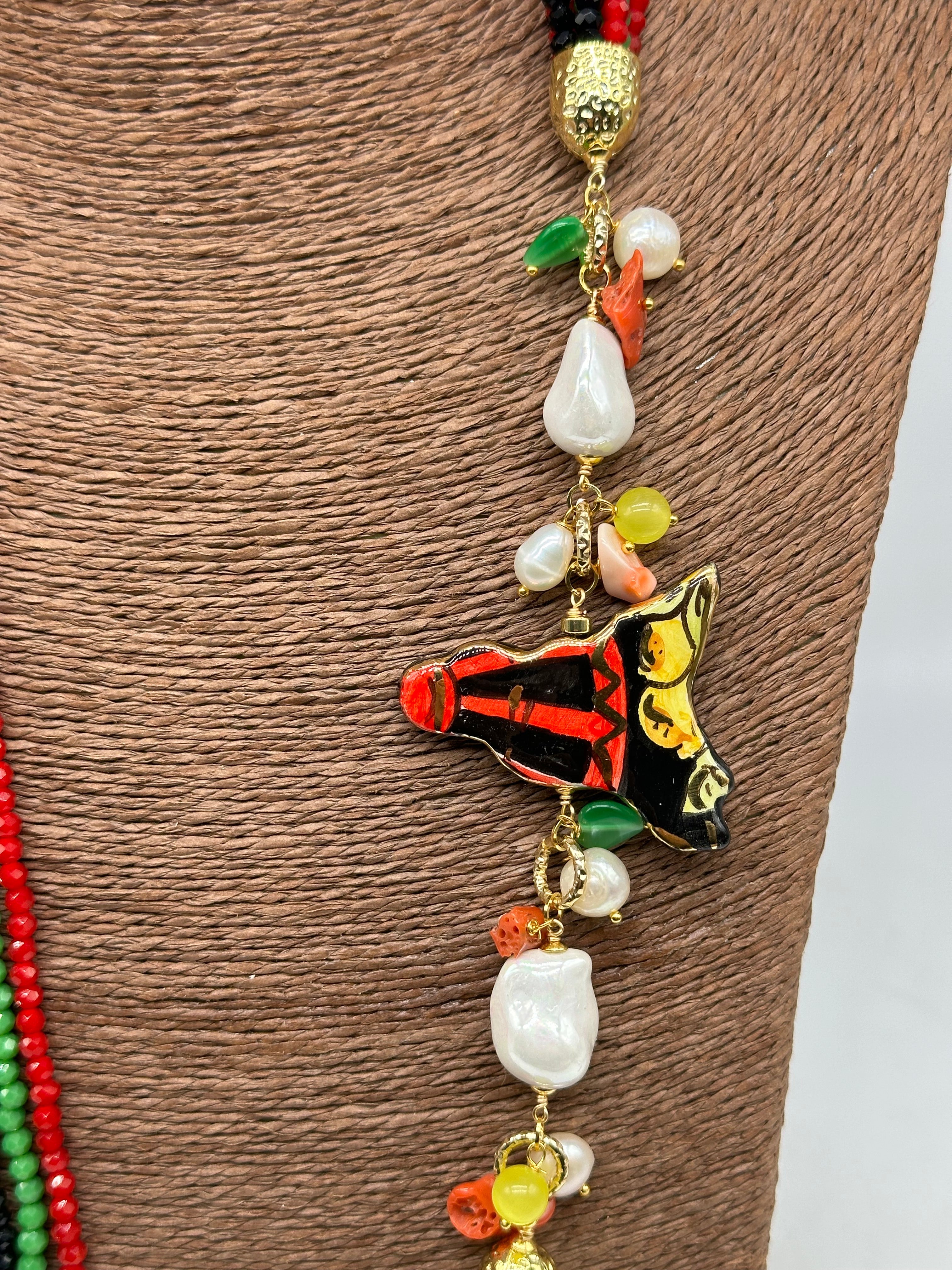 Collana Multifilo di Pietre colorate ciondolo Sicilia perle e pietre V.3 - BIJOUX