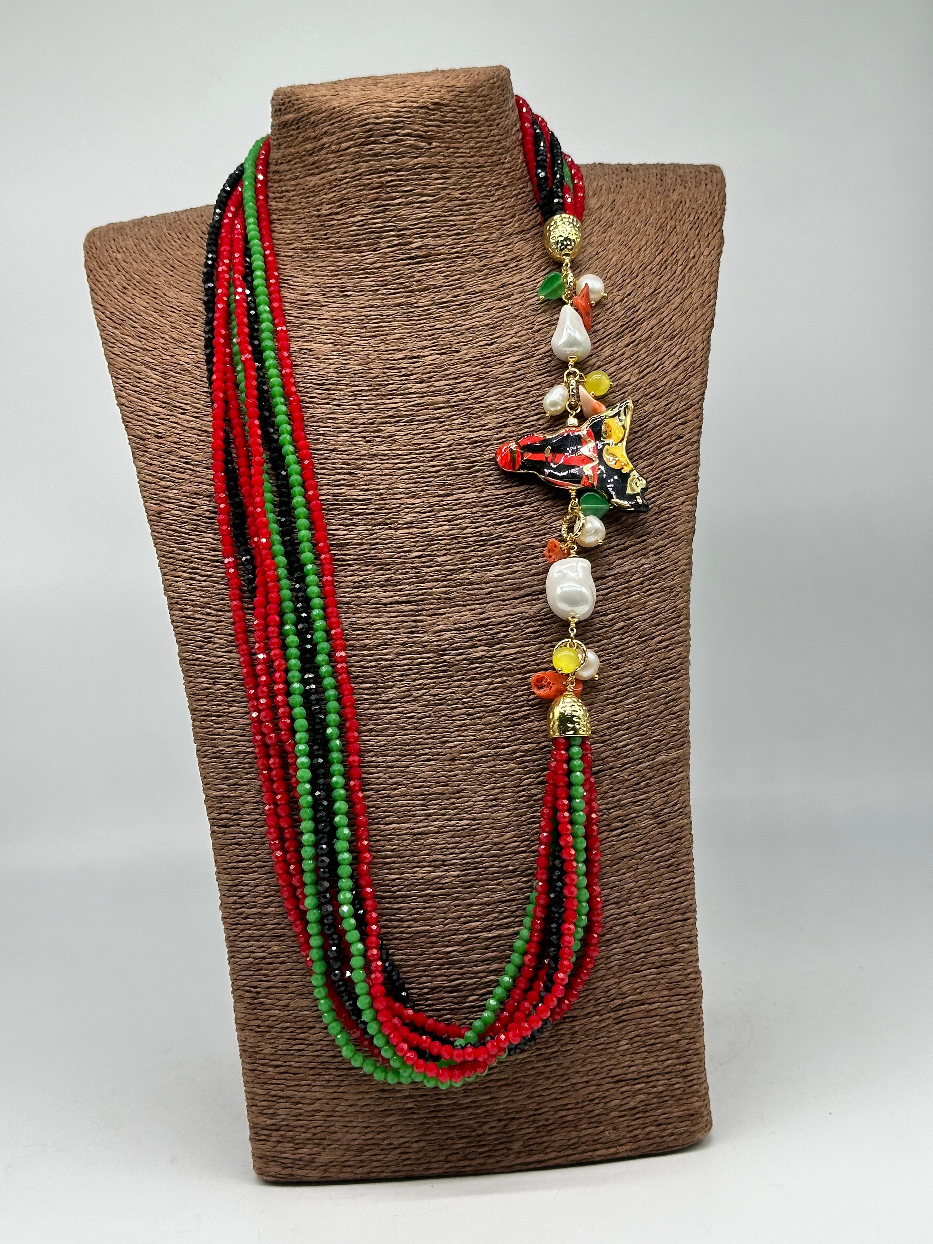 Collana Multifilo di Pietre colorate ciondolo Sicilia perle e pietre V.3 - BIJOUX