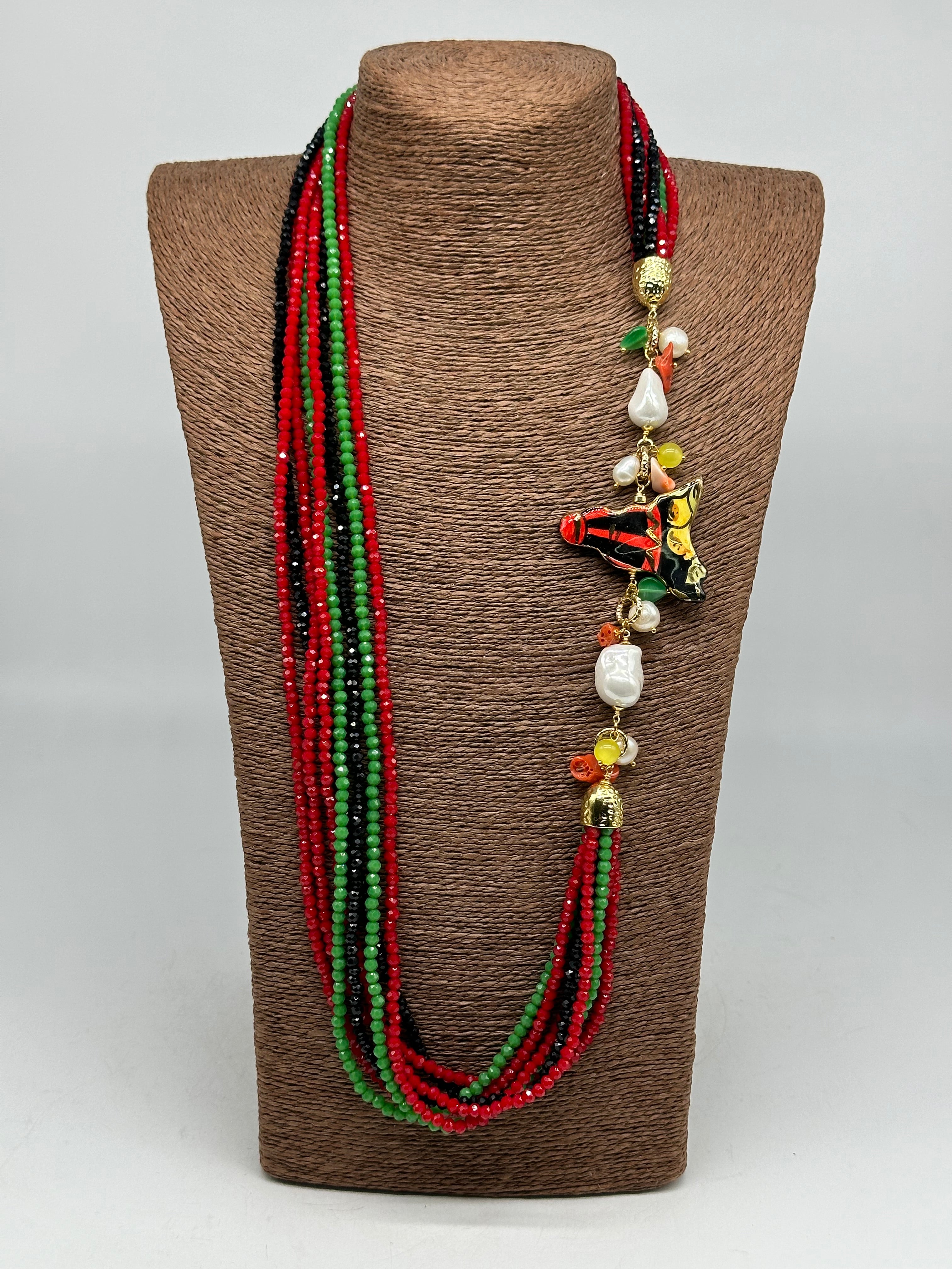 Collana Multifilo di Pietre colorate ciondolo Sicilia perle e pietre V.3 - BIJOUX