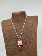 Collana Piastrella Ceramica Caltagirone Corallo Marino catena perline bianche - COLLANA