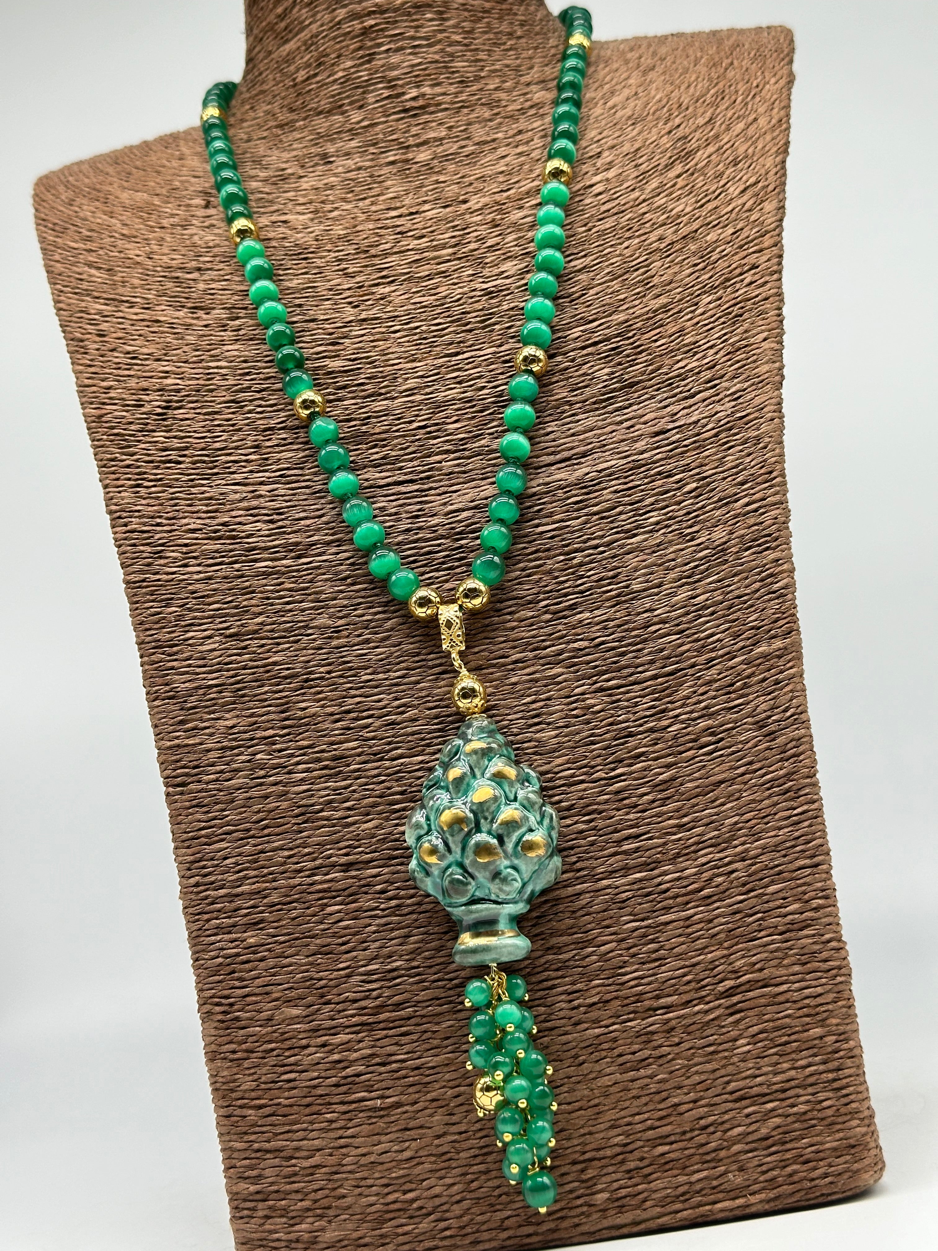 Collana Pigna Ceramica di Caltagirone catena Verde e Oro - BIJOUX