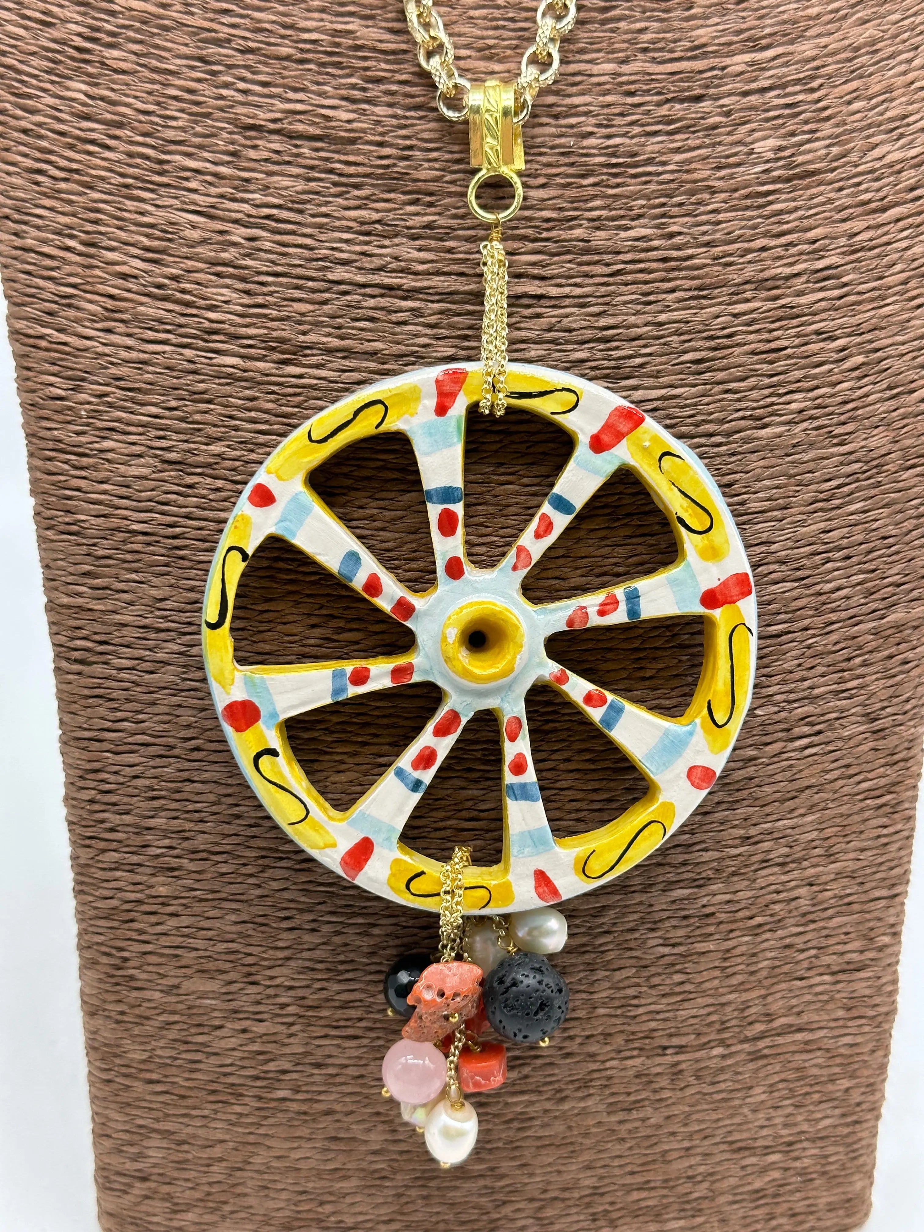 Collana Ruota Carretto Grande decorata Ceramica di Caltagirone DD CERAMICHE SICILIANE