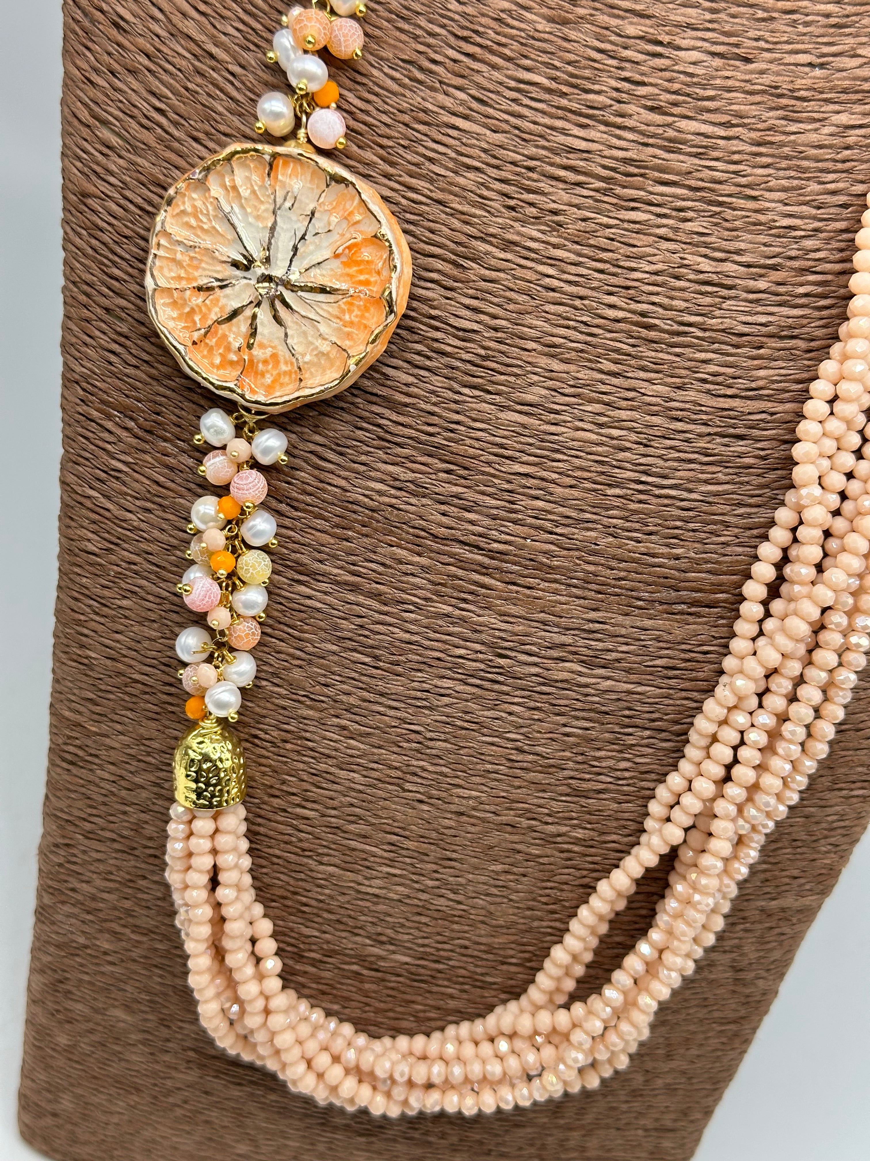 Collana Siciliana Multifilo Pompelmo Ceramica di Caltagirone - BIJOUX