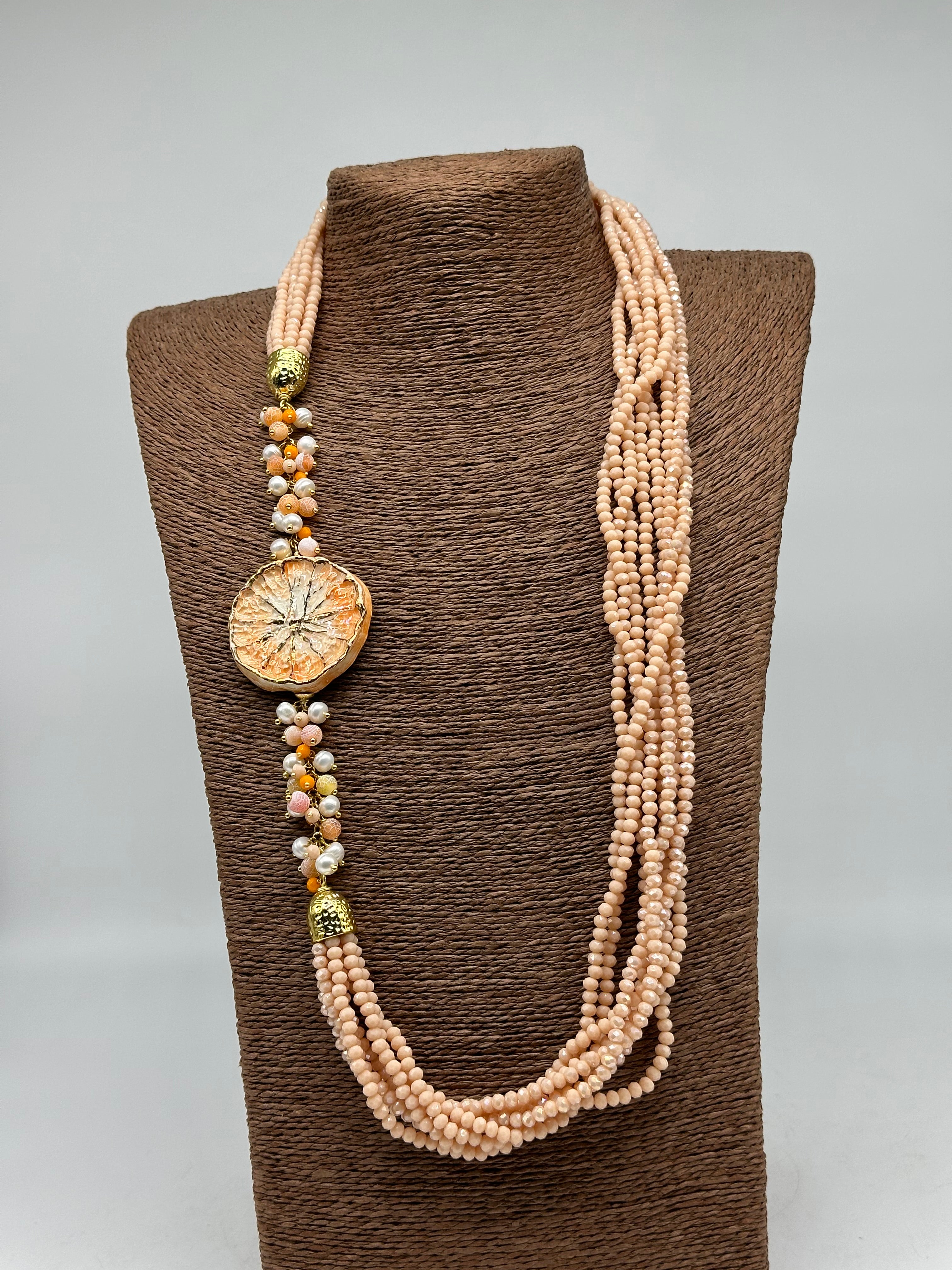 Collana Siciliana Multifilo Pompelmo Ceramica di Caltagirone - BIJOUX