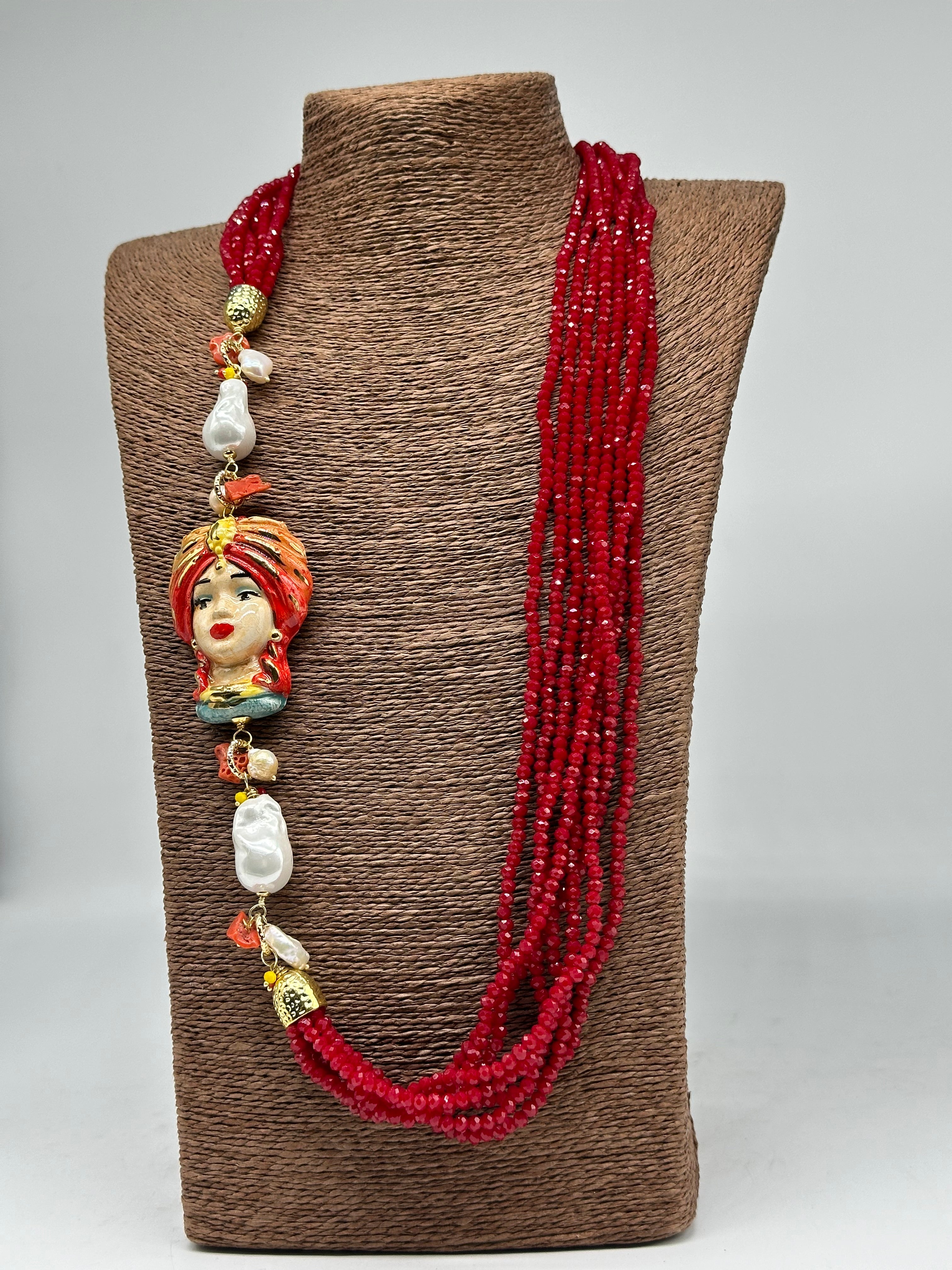 Collana Siciliana Multifilo Testa di Moro “Atena” Ceramica di Caltagirone V.1 - COLLANA