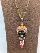 Collana Siciliana Testa di Moro Ceramica di Caltagirone Turbante Rosa Decorato - COLLANA