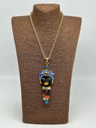 Collana Siciliana Testa di Moro Ceramica di Caltagirone Turbante Blu Decorato - COLLANA