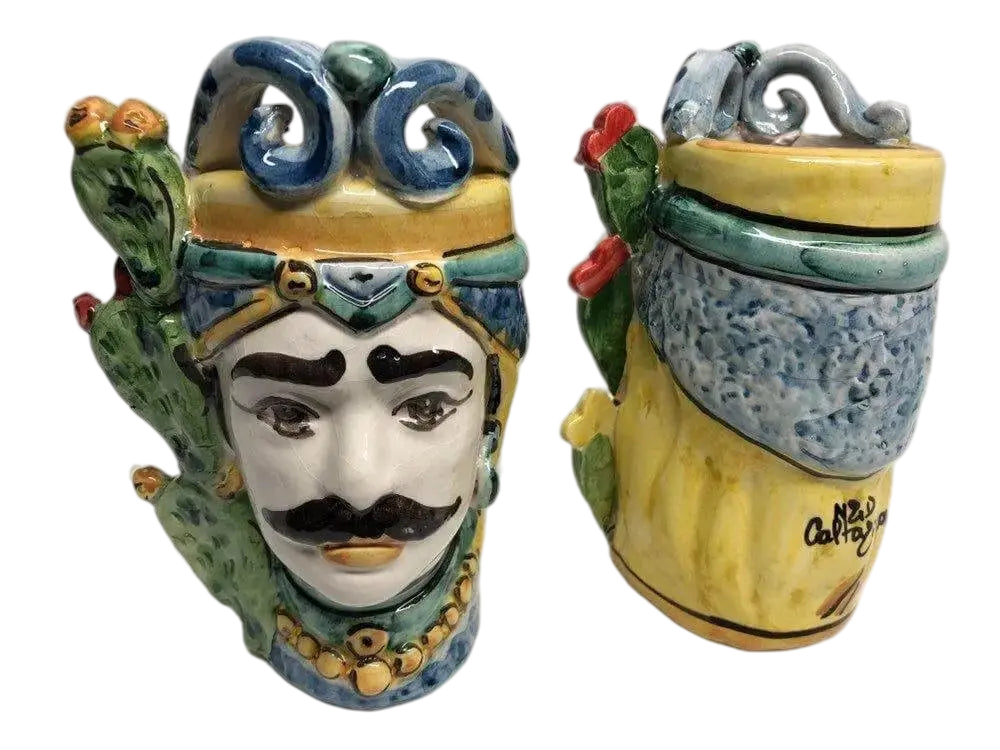 Teste di Moro Fichi d'India Ceramica Caltagirone cm H.15 L.9 Artigianale - DD CERAMICHE SICILIANE