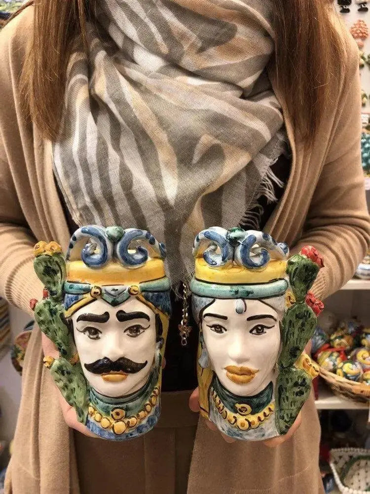 Teste di Moro Fichi d'India Ceramica Caltagirone cm H.15 L.9 Artigianale - DD CERAMICHE SICILIANE