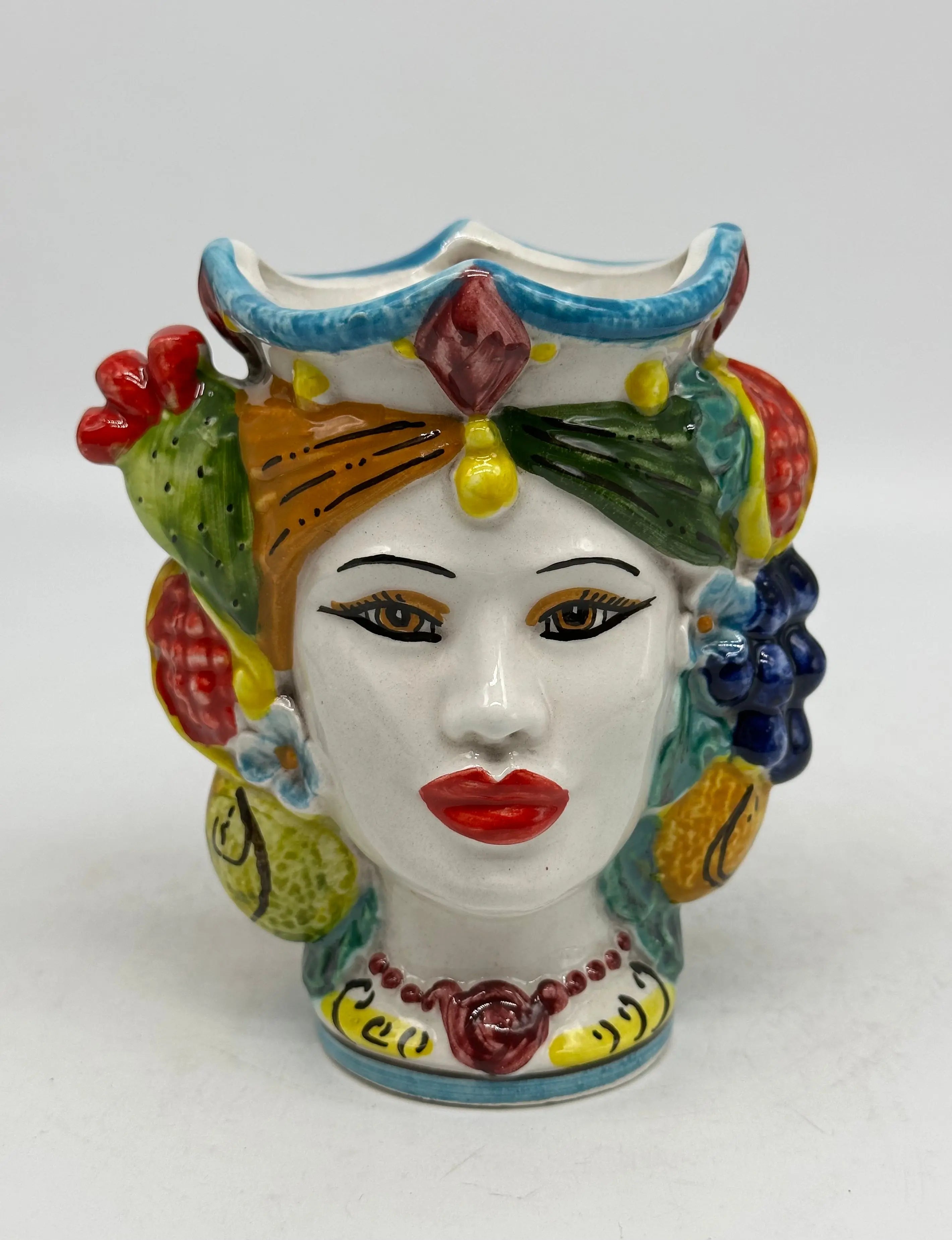 Coppia Teste di Moro Frutta Ceramica Caltagirone cm H.15 L.12 Artigianale DD CERAMICHE SICILIANE