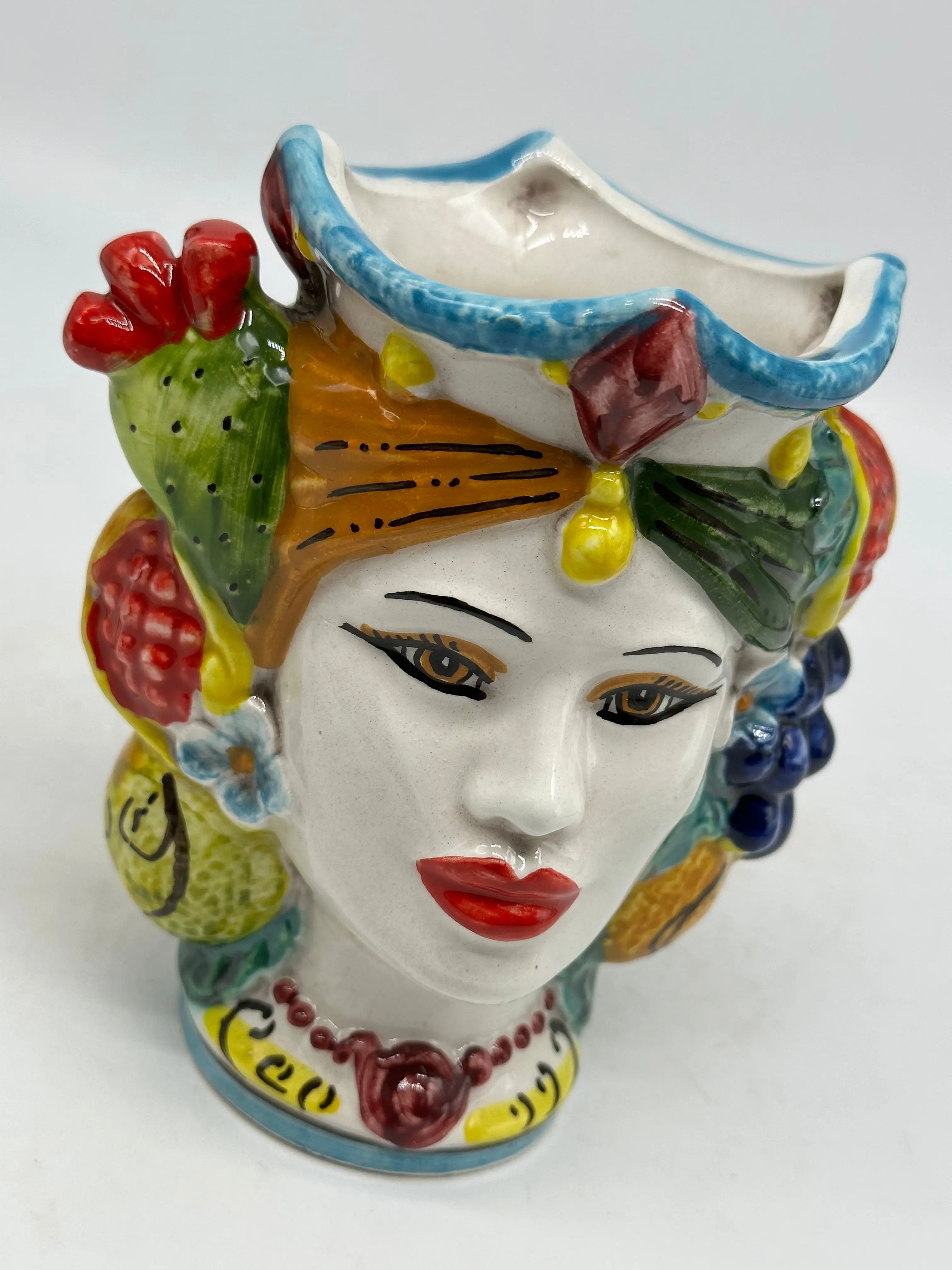 Coppia Teste di Moro Frutta Ceramica Caltagirone cm H.15 L.12 Artigianale DD CERAMICHE SICILIANE