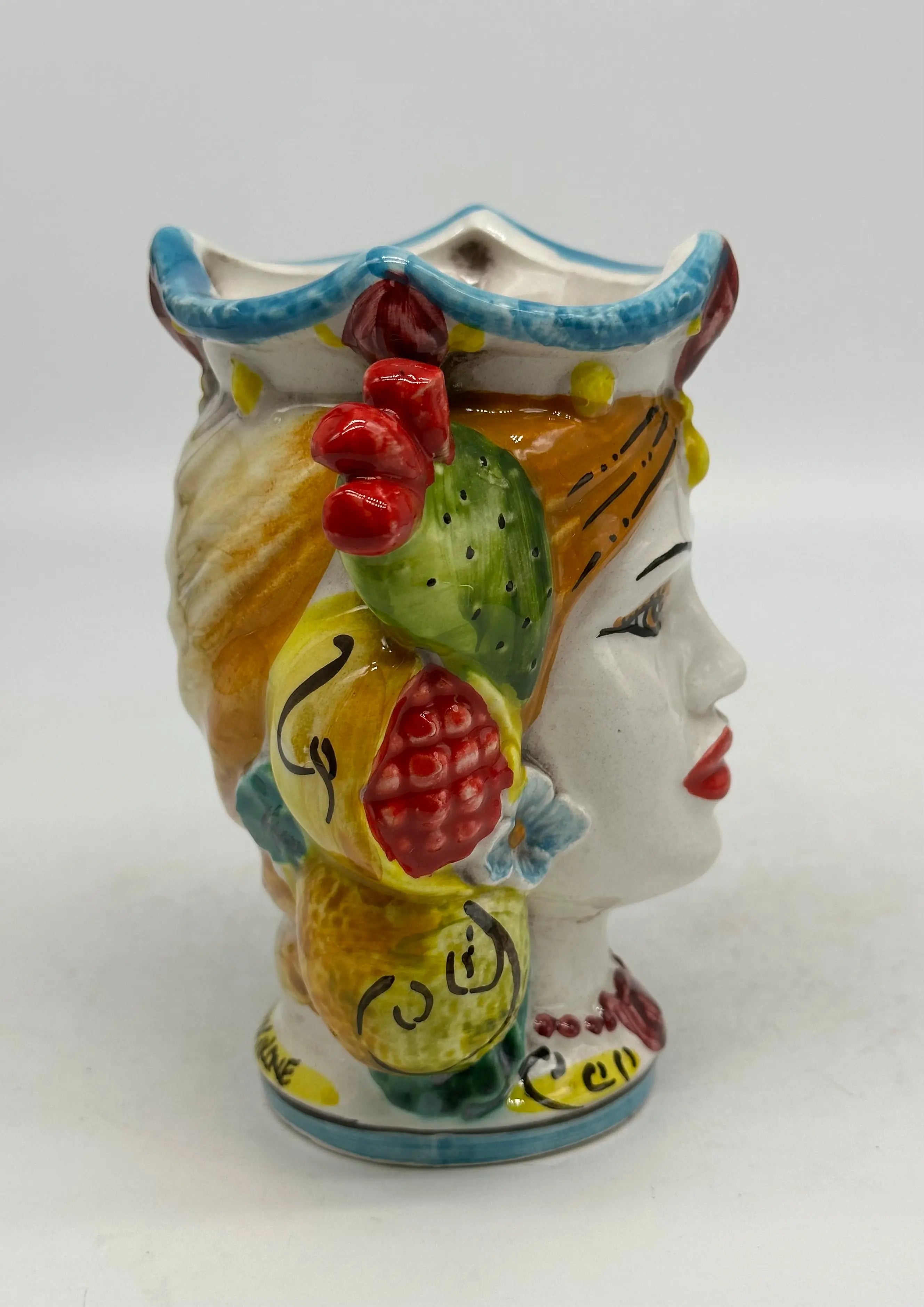 Coppia Teste di Moro Frutta Ceramica Caltagirone cm H.15 L.12 Artigianale DD CERAMICHE SICILIANE