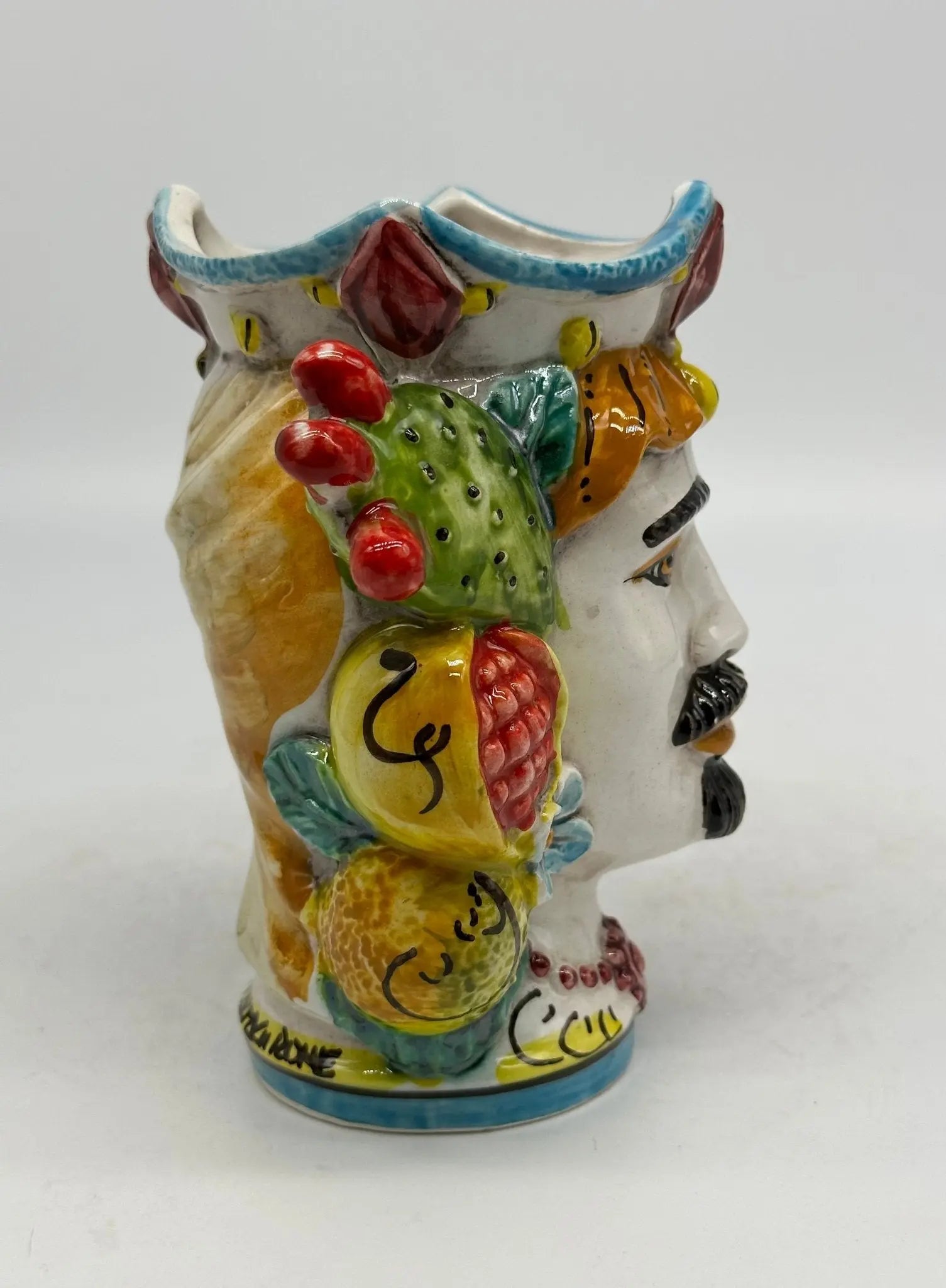 Coppia Teste di Moro Frutta Ceramica Caltagirone cm H.14 L.11 Artigianale - TESTA DI MORO