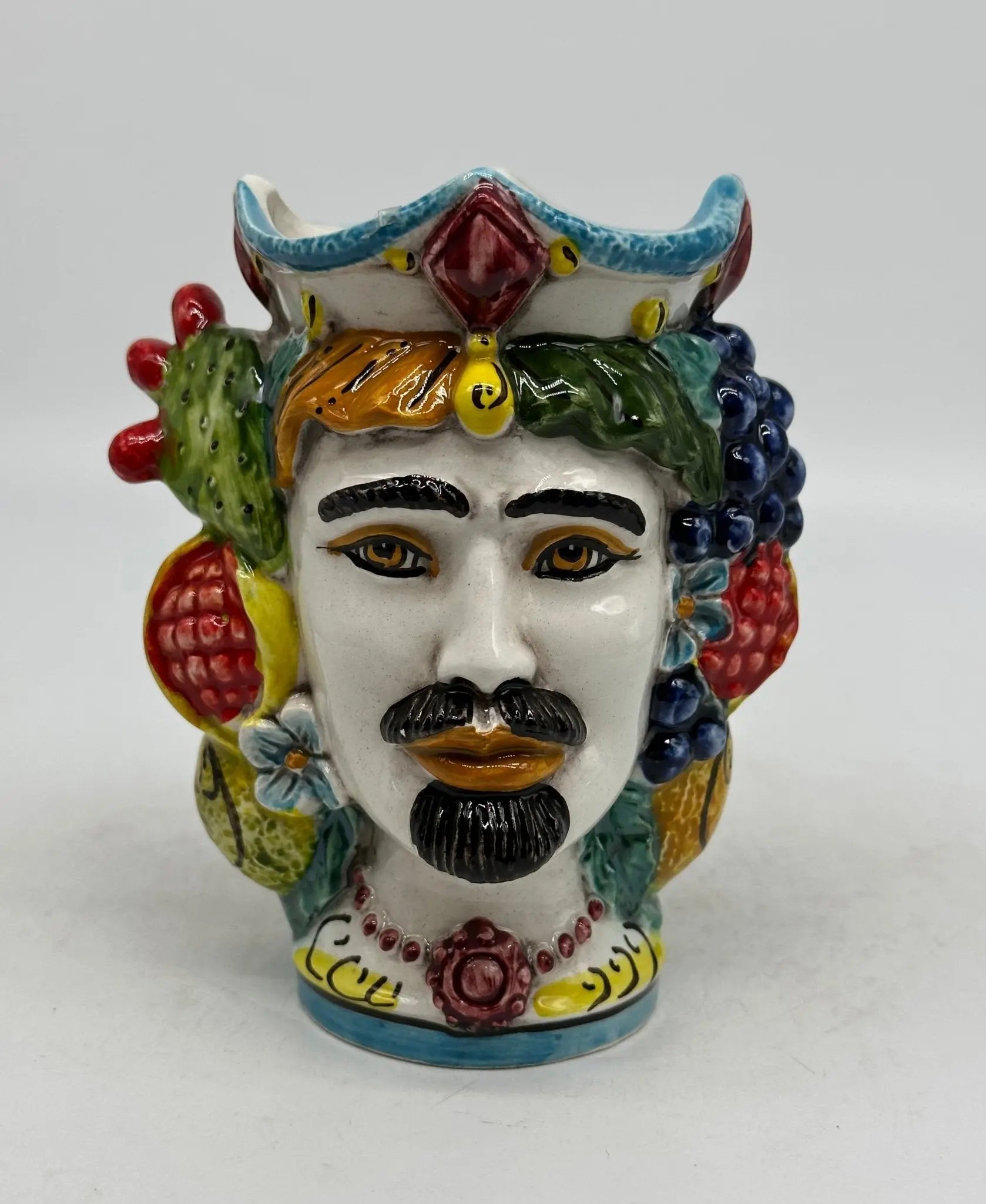 Coppia Teste di Moro Frutta Ceramica Caltagirone cm H.14 L.11 Artigianale - TESTA DI MORO