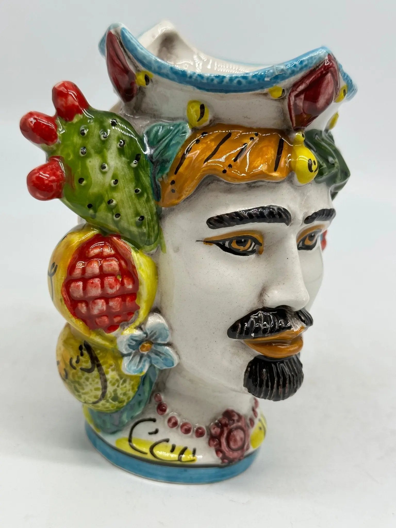 Coppia Teste di Moro Frutta Ceramica Caltagirone cm H.14 L.11 Artigianale - TESTA DI MORO