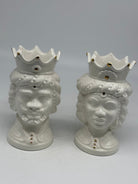 Coppia Teste di Moro Girun Ceramica Caltagirone cm H.14 L.9 Artigianale Bianco Oro - TESTE DI MORO