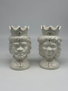 Coppia Teste di Moro Girun Ceramica Caltagirone cm H.14 L.9 Artigianale Bianco Oro - TESTE DI MORO