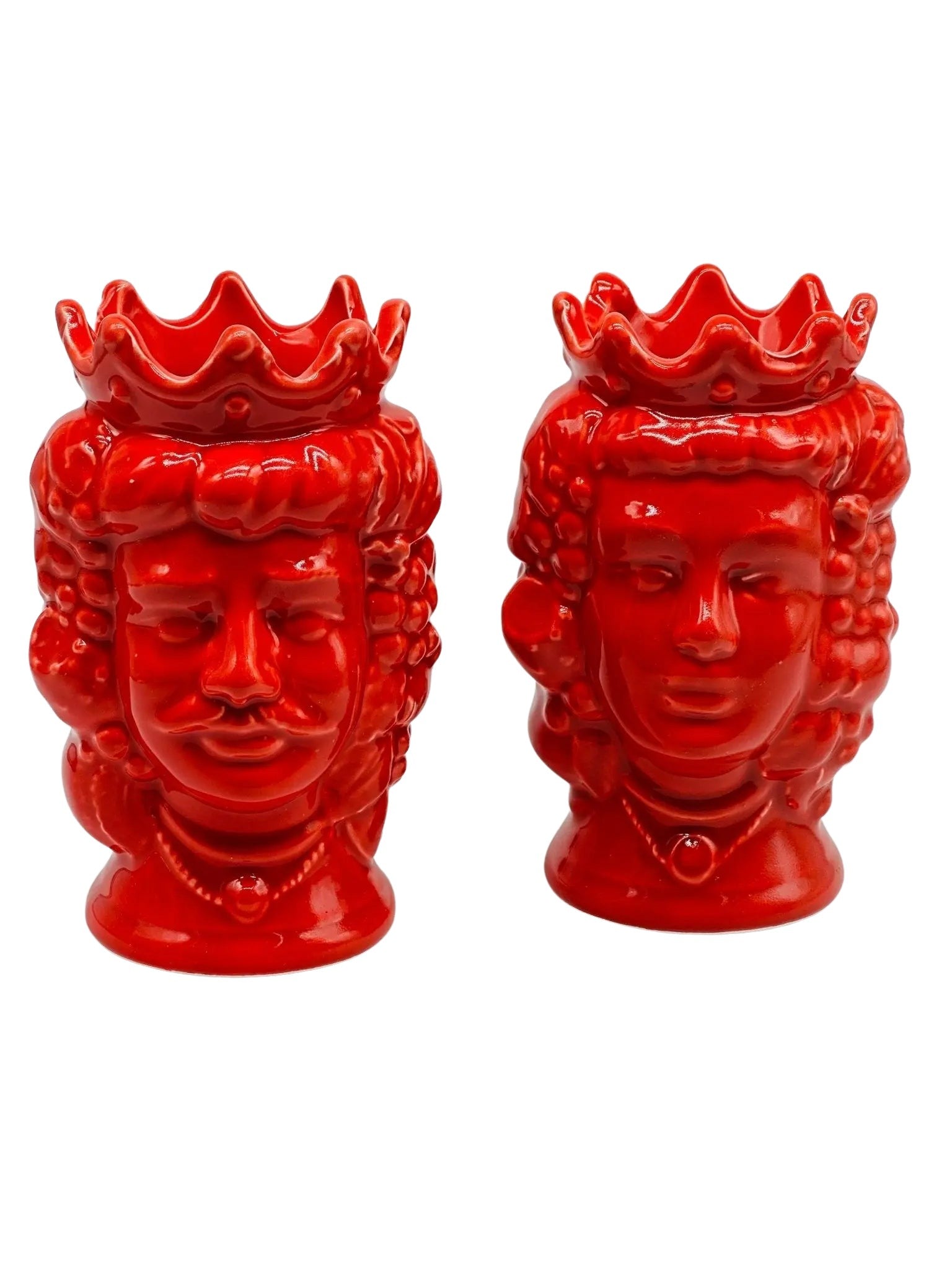 Coppia Teste di Moro Kalat Frutta Ceramica Caltagirone cm H.14 L.9 Artigianale VARI COLORI - Rosso - TESTA DI MORO