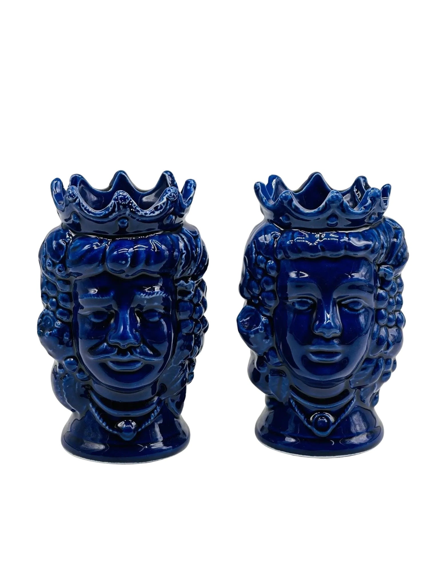 Coppia Teste di Moro Kalat Frutta Ceramica Caltagirone cm H.14 L.9 Artigianale VARI COLORI - Blu - TESTA DI MORO