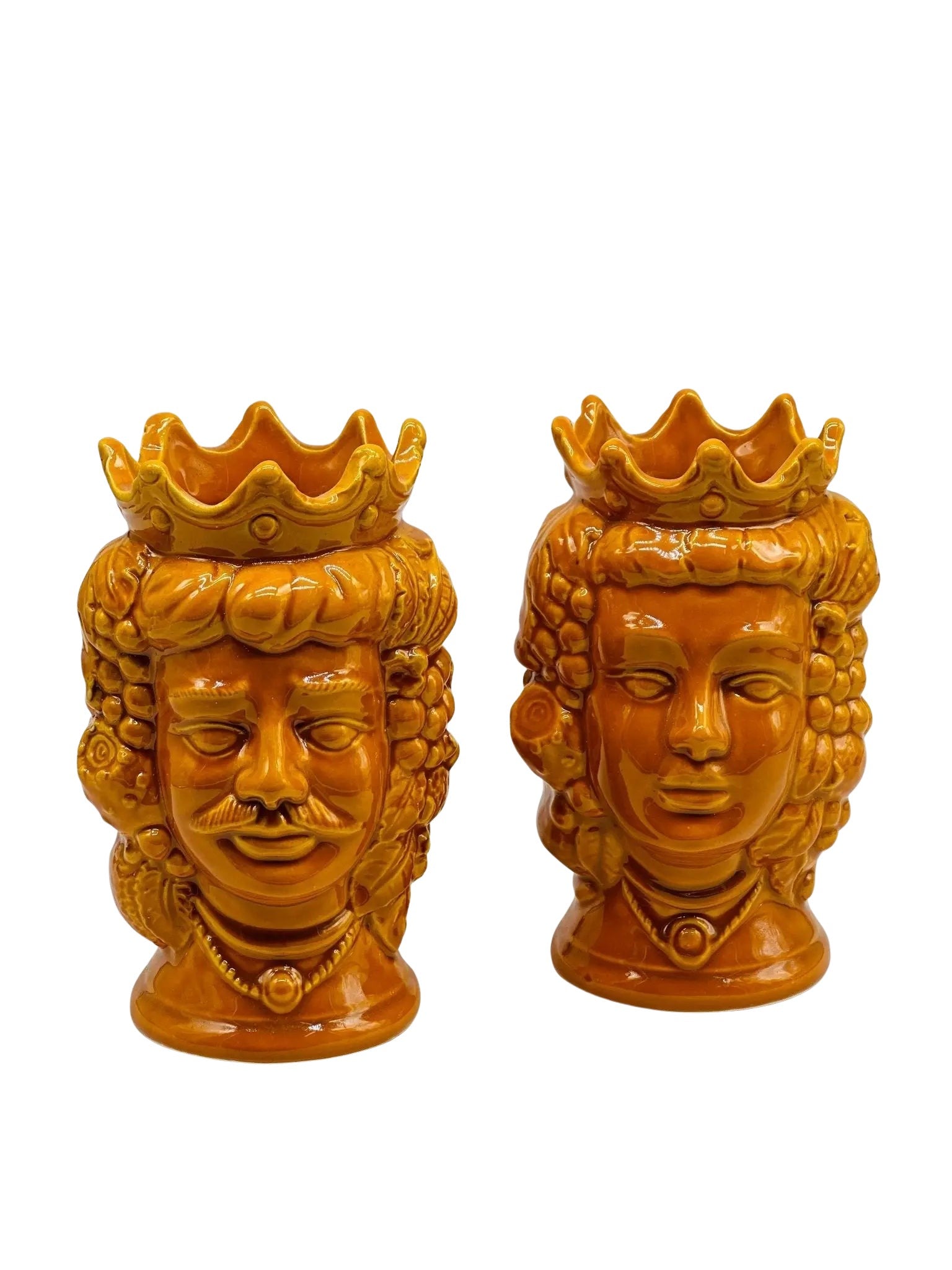 Coppia Teste di Moro Kalat Frutta Ceramica Caltagirone cm H.14 L.9 Artigianale VARI COLORI - Arancione - TESTA DI MORO