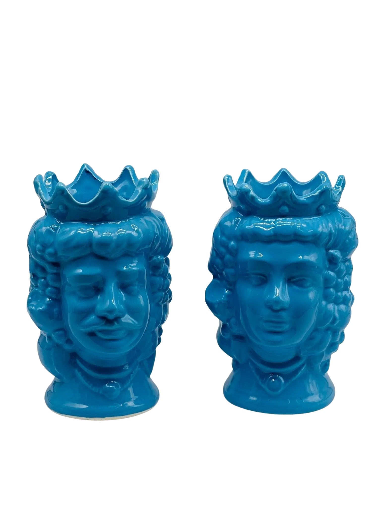 Coppia Teste di Moro Kalat Frutta Ceramica Caltagirone cm H.14 L.9 Artigianale VARI COLORI - Celeste - TESTA DI MORO