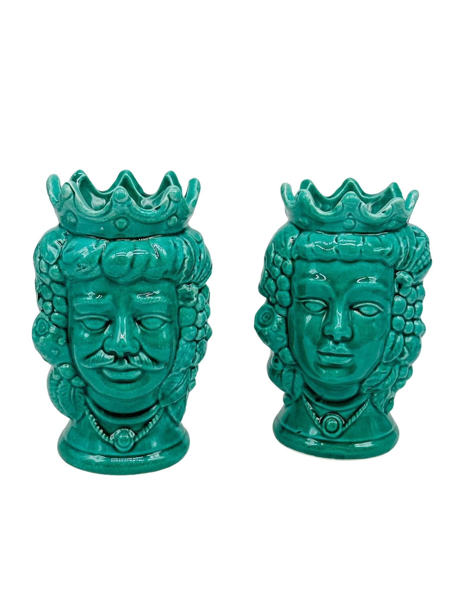 Coppia Teste di Moro Kalat Frutta Ceramica Caltagirone cm H.14 L.9 Artigianale VARI COLORI - Verde - TESTA DI MORO