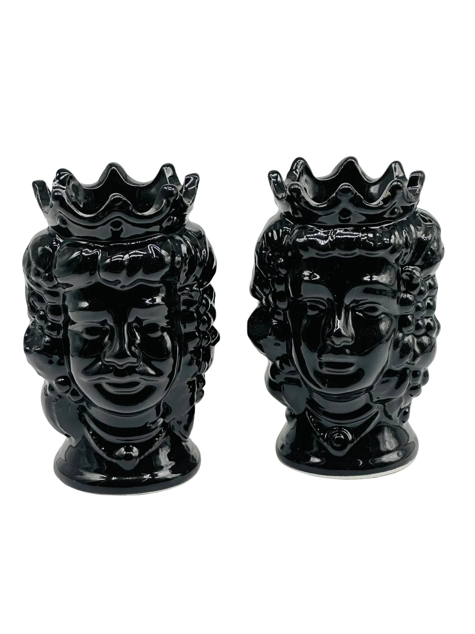 Coppia Teste di Moro Kalat Frutta Ceramica Caltagirone cm H.14 L.9 Artigianale VARI COLORI - Nero - TESTA DI MORO