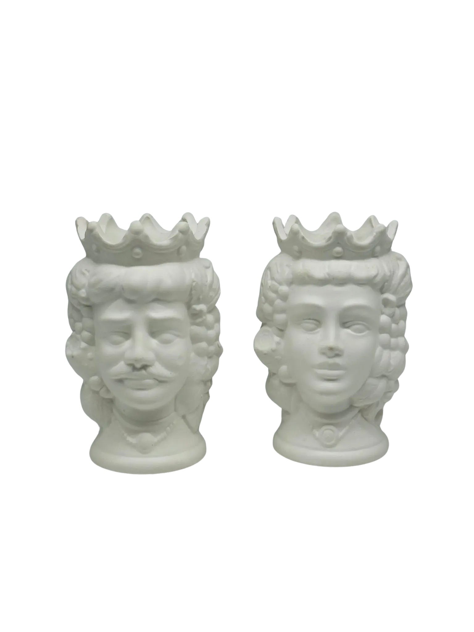 Coppia Teste di Moro Kalat Frutta Ceramica Caltagirone cm H.14 L.9 Artigianale VARI COLORI - Bianco Opaco - TESTA