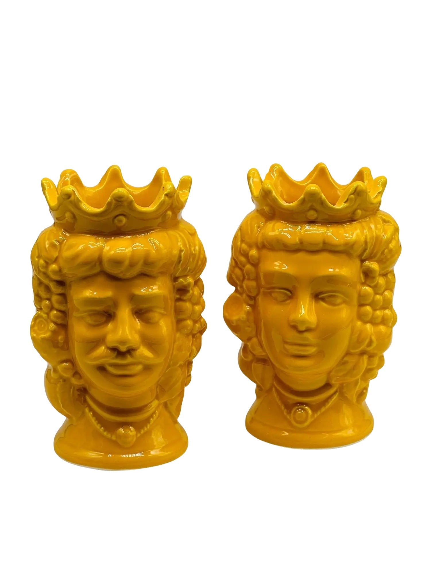 Coppia Teste di Moro Kalat Frutta Ceramica Caltagirone cm H.14 L.9 Artigianale VARI COLORI - Giallo - TESTA DI MORO