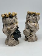 Coppia Teste di Moro Luis Ceramica Caltagirone cm H.17 L.9 Artigianale Beige Sfere Giallo - TESTE DI MORO