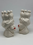 Coppia Teste di Moro Luis Ceramica Caltagirone cm H.17 L.9 Artigianale Bianco Rosso - TESTE DI MORO