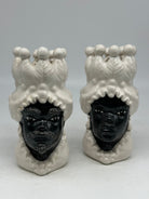 Coppia Teste di Moro Luis Ceramica Caltagirone cm H.17 L.9 Artigianale Bianco Nero - TESTE DI MORO